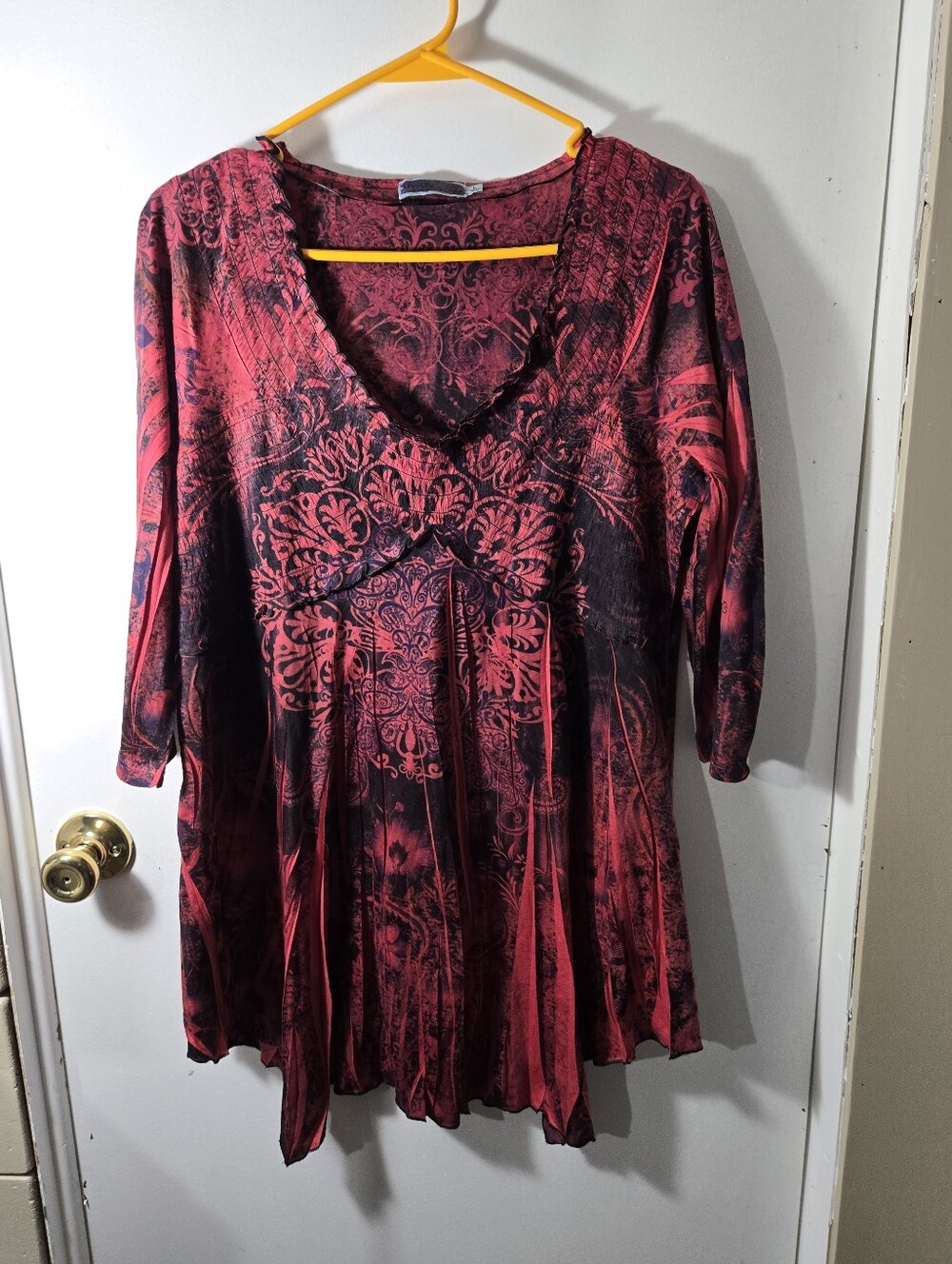 Unity World Y2K Whimsigoth Grunge Fairycore Pleated  ¾ Sleeve Tunic Top SZ Large